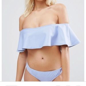 ASOS lost ink ruffle off shoulder Bandeau bikini top